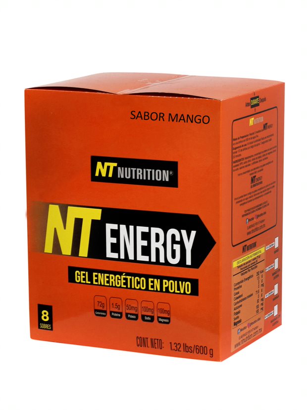 NT NUTRITION ENERGY GEL EN POLVO Sabor: Mango PORCIONES INDIVIDUALES CAJA/EXHIBIDOR CON 8 SOBRES